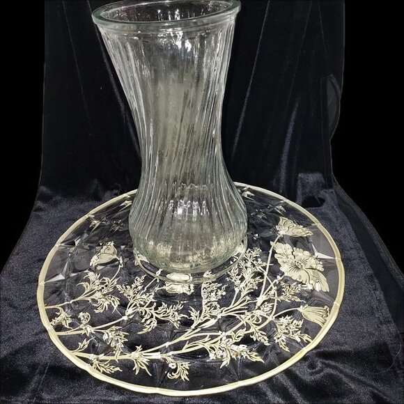 Cake Plate Flanders Clear Sterling Overlay Poppy Silver City Serving Platter 13" - Picture 10 of 10